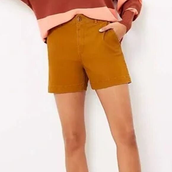 Loft 10 Washed Twill High Rise Shorts Mustard Yellow‎ Pockets Work Summer Spring - Picture 1 of 10